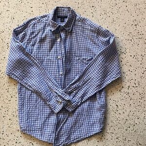 Banana Republic Blue and White Plaid Linen Shirt